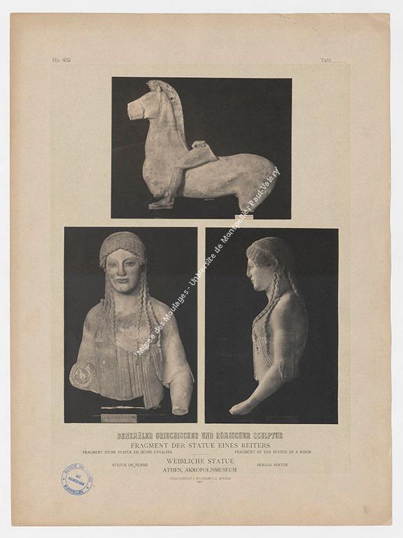 Fragment d'une statue de cavalier et statue d'une Koré
